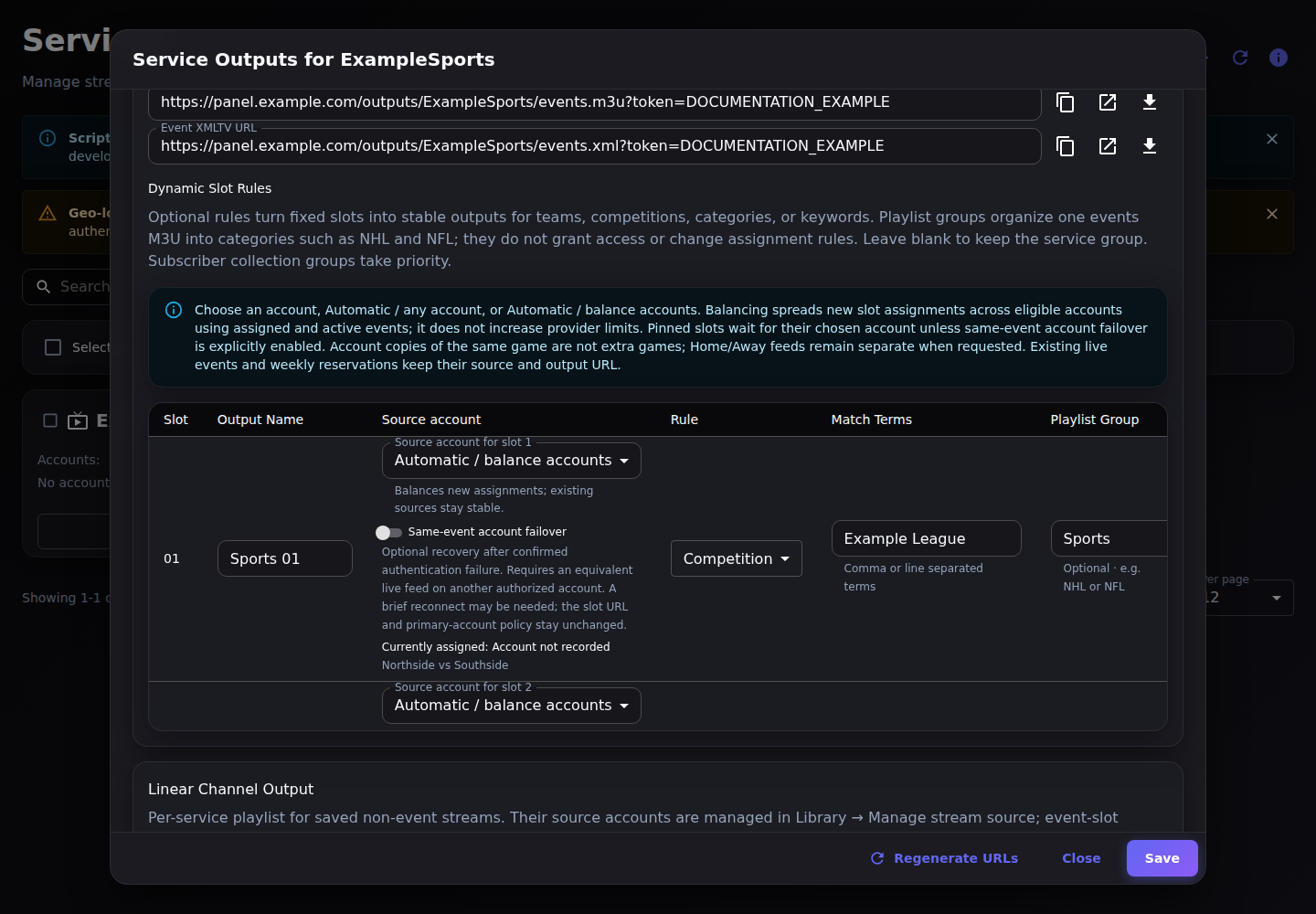 Dynamic Slot Rules: competition pools, account balancing and optional same-event recovery